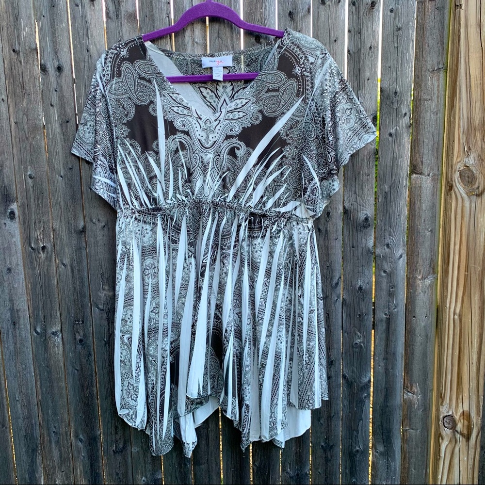 Style & Co Black & White Paisley Flowy Top Size XL